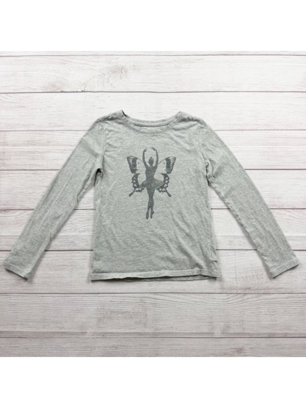 Gap Kids Gray Butterfly Ballerina Long Sleeve Tee Girls M 8-9